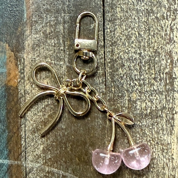 Unbranded Accessories - Ⓜ️Cherry Pink Acrylic + Gold Bow Purse Charm/ Keychain NWOT